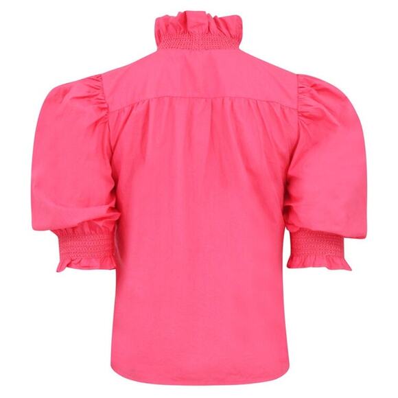 NWT Love the Label Zuri Puff Sleeve Ruffle Front Top in Pink Carnation Size XS - Picture 2 of 2